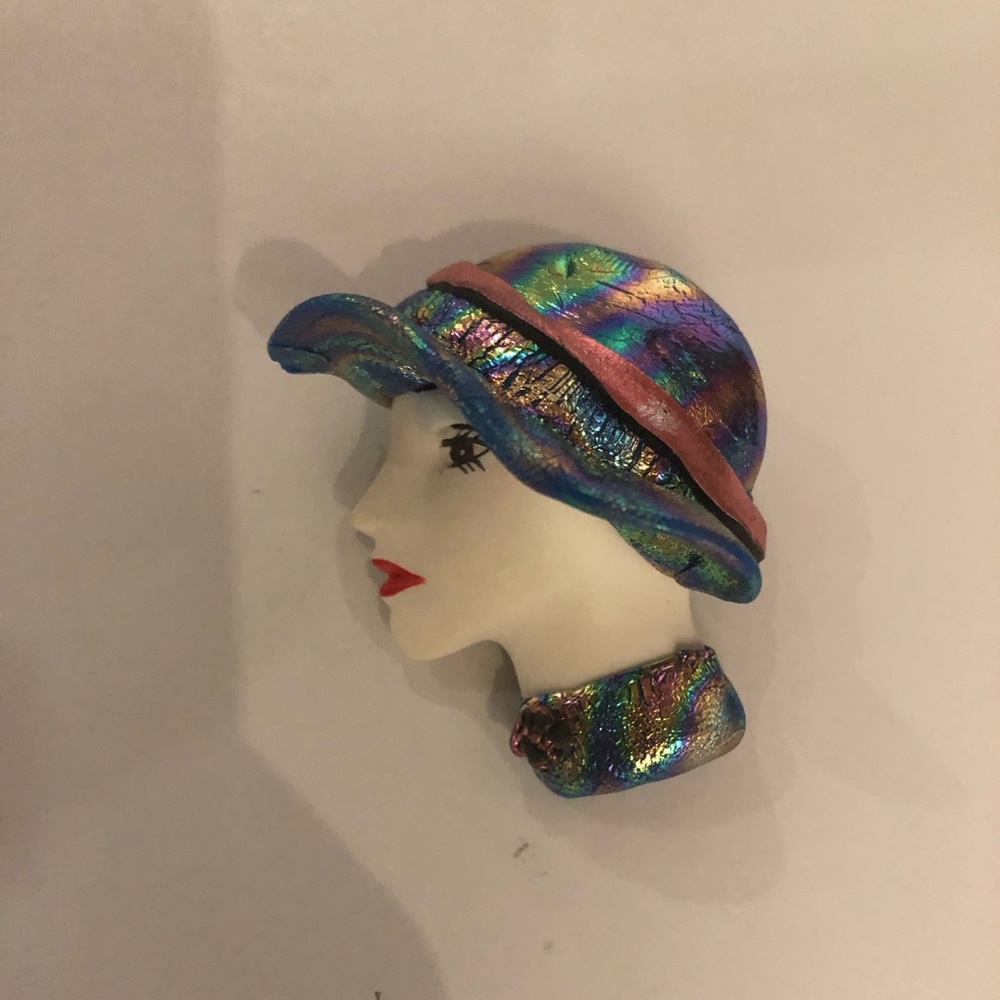 Vintage Lady With Hat Unique Pin Brooch